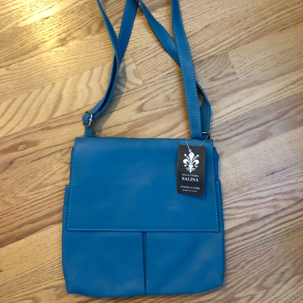 Teal blue Italian leather shoulder bag